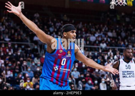 Barcelone, Espagne - le 11 janvier 2022, Brandon Davies du FC Barcelone lors du match de basketball EuroLeague de Turkish Airlines entre le FC Barcelone et AX Armani Exchange Milan le 11 janvier 2022 au Palau Blaugrana à Barcelone, Espagne - photo : Javier Borrego/DPPI/LiveMedia Banque D'Images