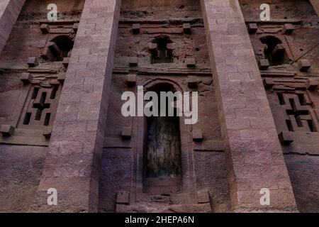 Vue extérieure des églises de l'ancienne Afrique à Lalibela Banque D'Images