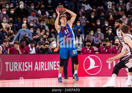 Barcelone, Espagne - le 11 janvier 2022, Rokas Jokubaitis du FC Barcelone lors du match de basket-ball EuroLeague de Turkish Airlines entre le FC Barcelone et AX Armani Exchange Milan le 11 janvier 2022 au Palau Blaugrana à Barcelone, Espagne - photo: Javier Borrego/DPPI/LiveMedia Banque D'Images