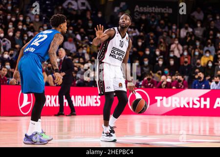 Barcelone, Espagne - 11 janvier 2022, Jerian Grant of AX Armani Exchange Milan pendant le match EuroLeague de Turkish Airlines entre le FC Barcelone et AX Armani Exchange Milan le 11 janvier 2022 au Palau Blaugrana à Barcelone, Espagne - photo: Javier Borrego/DPPI/LiveMedia Banque D'Images