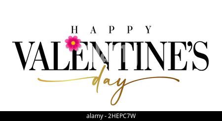 Bonne Saint Valentin bannière calligraphie noire et dorée.Illustration typographique vectorielle pour la carte de Saint-Valentin.Papier peint, prospectus, invitation Illustration de Vecteur