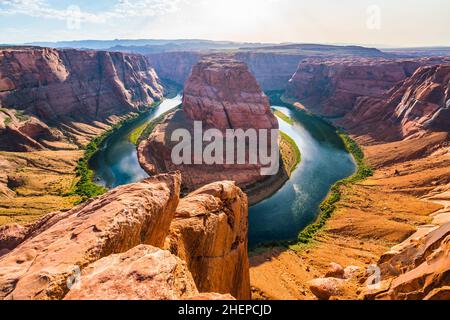 Belle journée ensoleillée sur horseshoe bend,Page,Arizona,USA. Banque D'Images