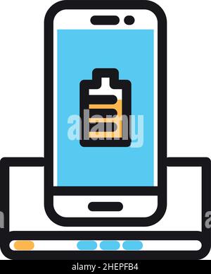Smarthone avec étiquette de batterie sur le poste.Concept de charge sans fil Illustration de Vecteur
