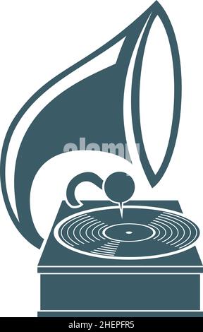 Icône Gramophone.Ancien logo de phonographe.Lecteur de disques vinyle vintage Illustration de Vecteur