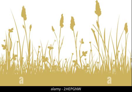 Bordure sans couture Prairie.Silhouettes de plantes d'herbe jaune Illustration de Vecteur
