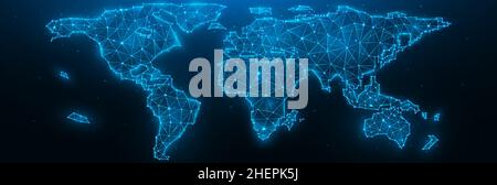 Carte vectorielle polygonale du monde.Conception de concept de globalisation.Carte du monde composée de lignes et de points. Illustration de Vecteur