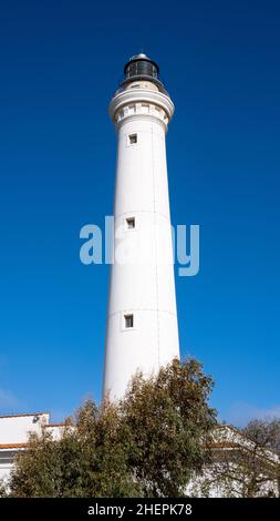 Phare de San Vito Lo Capo, Sicile, Italie. phare avec ciel bleu au fond. Banque D'Images