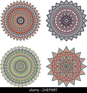Ensemble de couleurs florales mandalas, illustration vectorielle Illustration de Vecteur