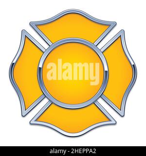 Logo vierge du service des incendies, base jaune avec garniture chromée, vecteur isolé sur fond blanc Illustration de Vecteur