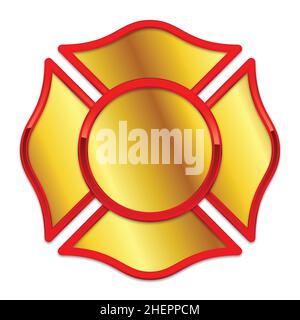 Logo vierge du service des incendies, or, avec garniture chromée rouge, vecteur isolé sur fond blanc Illustration de Vecteur