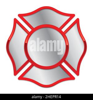 Logo vierge de la caserne des pompiers de base argent avec garniture chromée rouge vectorielle isolée sur fond blanc Illustration de Vecteur