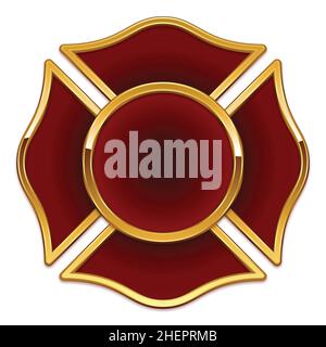 Base vierge du logo de sauvetage du Service des incendies rouge foncé avec garniture chromée dorée vectorielle isolée sur fond blanc Illustration de Vecteur