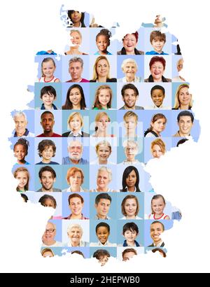 Portraits de personnes d'âges différents sur la carte de l'Allemagne comme concept de société Banque D'Images