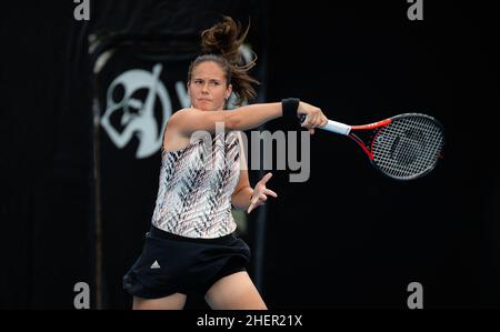 Sydney, Australie - le 12 janvier 2022, Daria Kasatkina de Russie en action contre Elise Mertens de Belgique lors de la deuxième partie du tournoi de tennis 2022 de Sydney tennis Classic, WTA 500 le 12 janvier 2022 au NSW tennis Centre de Sydney, Australie - photo : Rob Prange/DPPI/LiveMedia Banque D'Images