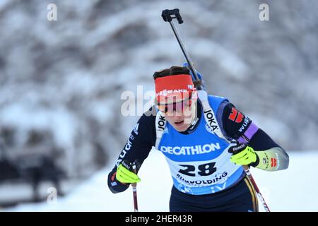 Ruhpolding, Allemagne.12th janvier 2022.Biathlon: Coupe du monde, sprint 7,5 km, femmes.Denise Herrmann d'Allemagne sur la piste.Credit: Sven Hoppe/dpa/Alay Live News Banque D'Images