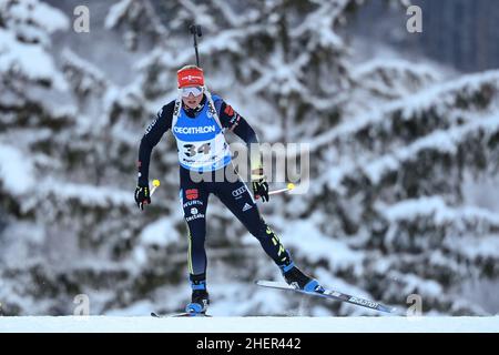 Ruhpolding, Allemagne.12th janvier 2022.Biathlon: Coupe du monde, sprint 7,5 km, femmes.Franziska Hildebrand d'Allemagne sur la piste.Credit: Sven Hoppe/dpa/Alay Live News Banque D'Images