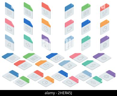 Grand ensemble isométrique de gestion de flux de documents.Icône documents définie pour l'interface utilisateur et les sites Web. Illustration de Vecteur