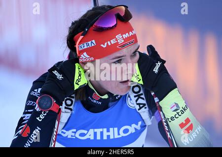 Ruhpolding, Allemagne.12th janvier 2022.Biathlon: Coupe du monde, sprint 7,5 km, femmes.Denise Herrmann d'Allemagne à la fin.Credit: Sven Hoppe/dpa/Alay Live News Banque D'Images