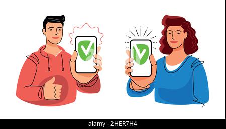 L'utilisateur s'est enregistré avec succès sur l'application Web.Coche sur l'écran du smartphone.Illustration du vecteur de l'application pour téléphone mobile Illustration de Vecteur