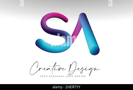 Logo lettre sa avec aspect dégradé 3D bleu violet et illustration du vecteur de forme carrée.Sa gradient spatial Icon Design Illustration de Vecteur