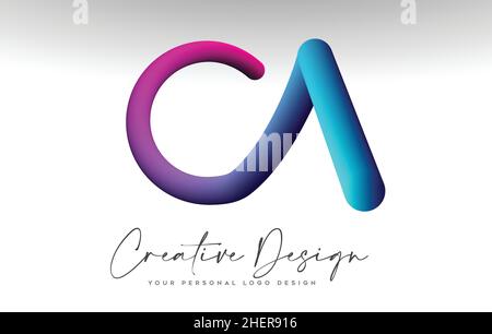 Logo LETTRE CA avec aspect dégradé 3D bleu violet et illustration du vecteur de forme carrée.CONCEPTION d'icône spatiale DE gradient CA Illustration de Vecteur