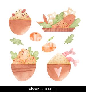 Aquarelle chinoise nouvel an retrouvailles ensemble de repas illustration vectorielle. Illustration de Vecteur