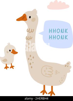 Goose parlant.Mignon animal de ferme faisant le son hhonk Illustration de Vecteur