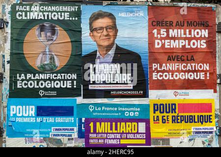 Panneau d'affichage pour la campagne présidentielle française.Montpellier, Occitanie, France Banque D'Images