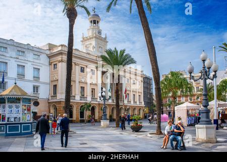 Plaza San Juan de Dios avec la Mairie, Cadix, Costa de la Luz, Andalousie, Espagne Banque D'Images