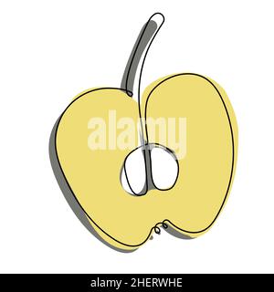 Doodle esquisse de la pomme alimentaire.Demi-pomme. Coloré.Contour continu tracé à la main Illustration de Vecteur