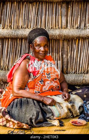 Aperçu de la vie des swazis, village culturel swazzi, réserve naturelle, Swaziland, eSwatini,Afrique du Sud, Millane Banque D'Images