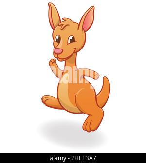 mignon bébé heureux bébé australien kangourou joey saut hopping dessin animé caractère illustration vectorielle isolée sur fond blanc Illustration de Vecteur