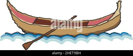 Style Doodle Boat and Row sur les eaux de Venise, célèbre monument de l'Italie, couleur vintage et classique, motif de gribouillages, illustration vectorielle.Culturel Illustration de Vecteur