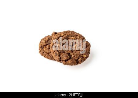 Biscuits de granola avec morceaux de chocolat sur une assiette blanche.Copier l'espace. Banque D'Images