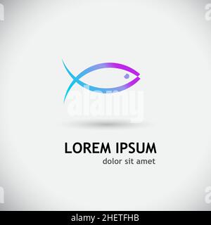 Logo abstrait minimaliste poisson.Icône de vecteur marin de couleur plate. Illustration de Vecteur