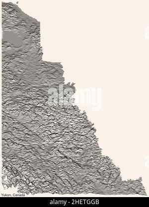 Carte topographique du territoire canadien du YUKON, CANADA avec lignes de contour noires sur fond beige Illustration de Vecteur