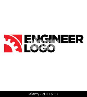 carré logo ingénieur pignon rouge quart vecteur isolé sur fond blanc Illustration de Vecteur