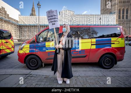 Projet de loi sur la manifestation contre la nationalité et les frontières à Westminster, Londres, Royaume-Uni. Banque D'Images