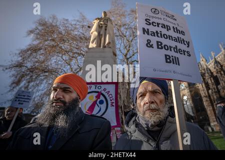 Projet de loi sur la manifestation contre la nationalité et les frontières à Westminster, Londres, Royaume-Uni. Banque D'Images