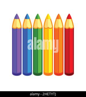 sympa enfants mignon dessin animé couleur crayons de couleur ensemble violet bleu vert jaune orange rouge debout isolé sur fond blanc vecteur Illustration de Vecteur