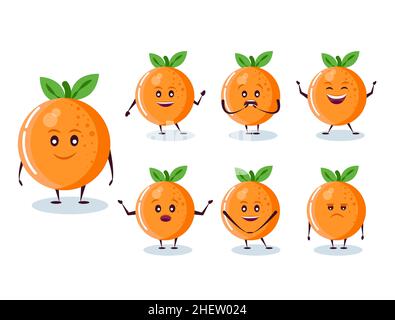 Set orange - caractère et émotion.Héros anthropomorphique.Illustration vectorielle de style dessin animé. Illustration de Vecteur