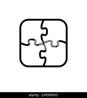 4 pièces de puzzle symétriques simples reliées entre elles dessin au trait logo vecteur isolé sur fond blanc Illustration de Vecteur