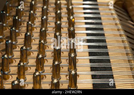 l'intérieur d'un piano à queue avec cordes et mécanique Banque D'Images