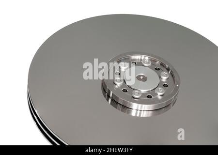 disque argent d'un disque dur fixe sur fond blanc Banque D'Images