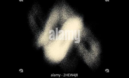 L'hologramme de l'appareil photo à l'ancienne tourne sur fond noir.L'élément filaire jaune de la caméra tourne et tombe dans la poussière Banque D'Images