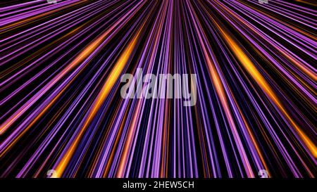 Un magnifique rayon droit et coloré qui brille et se propage d'un point à tous les côtés sur fond noir, boucle sans couture.sunbeam violet et orange Banque D'Images