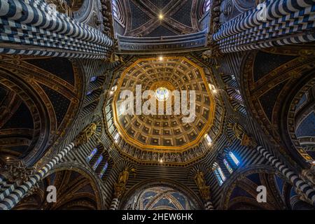 Le dôme hexagonal est de la cathédrale de Sienne.Les coffres de la trompe-l'oeil étaient peints en bleu avec des étoiles dorées.Sienne, Italie, août 2021 Banque D'Images
