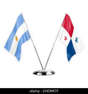 Deux drapeaux de table isolés sur fond blanc 3D illustration, argentine et panama Banque D'Images