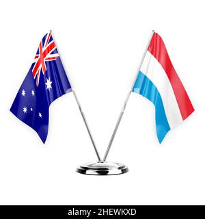 Deux drapeaux de table isolés sur fond blanc 3D illustration, australie et luxembourg Banque D'Images