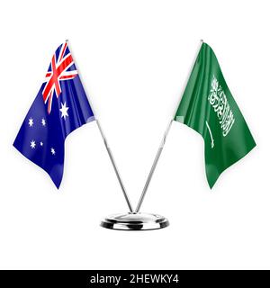 Deux drapeaux de table isolés sur fond blanc 3D illustration, l'australie et l'arabie saoudite Banque D'Images